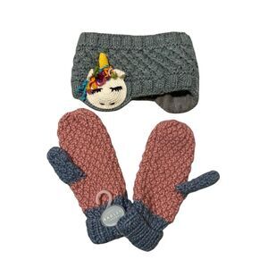 Girl’s Unicorn Winter Headnabd and Mittens One Size